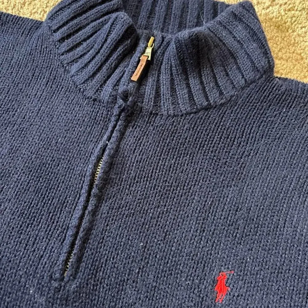 Vintage navy blue polo ralph lauren quarter zip cotton sweater